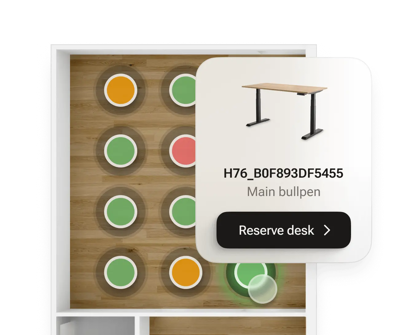 Book your perfect workspace in just a few taps from floorplan or list view.